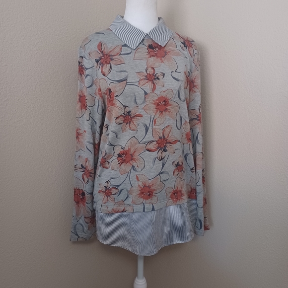 Zac & Rachel Gray Floral Print Layered Look Shirt XL Long Sleeve Collard… - Picture 7 of 14